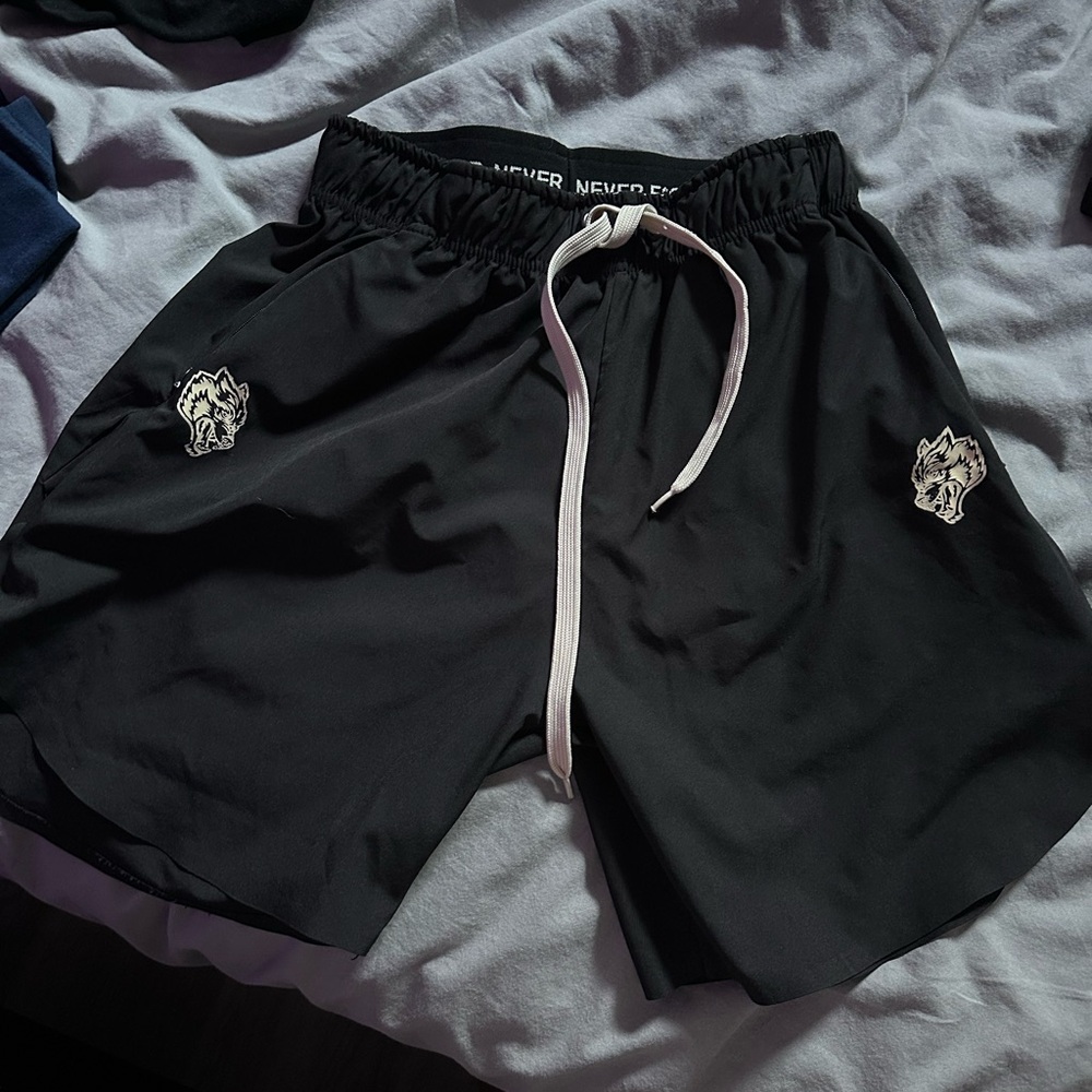 Darc Sport Black Athletic Shorts with Wolf Design